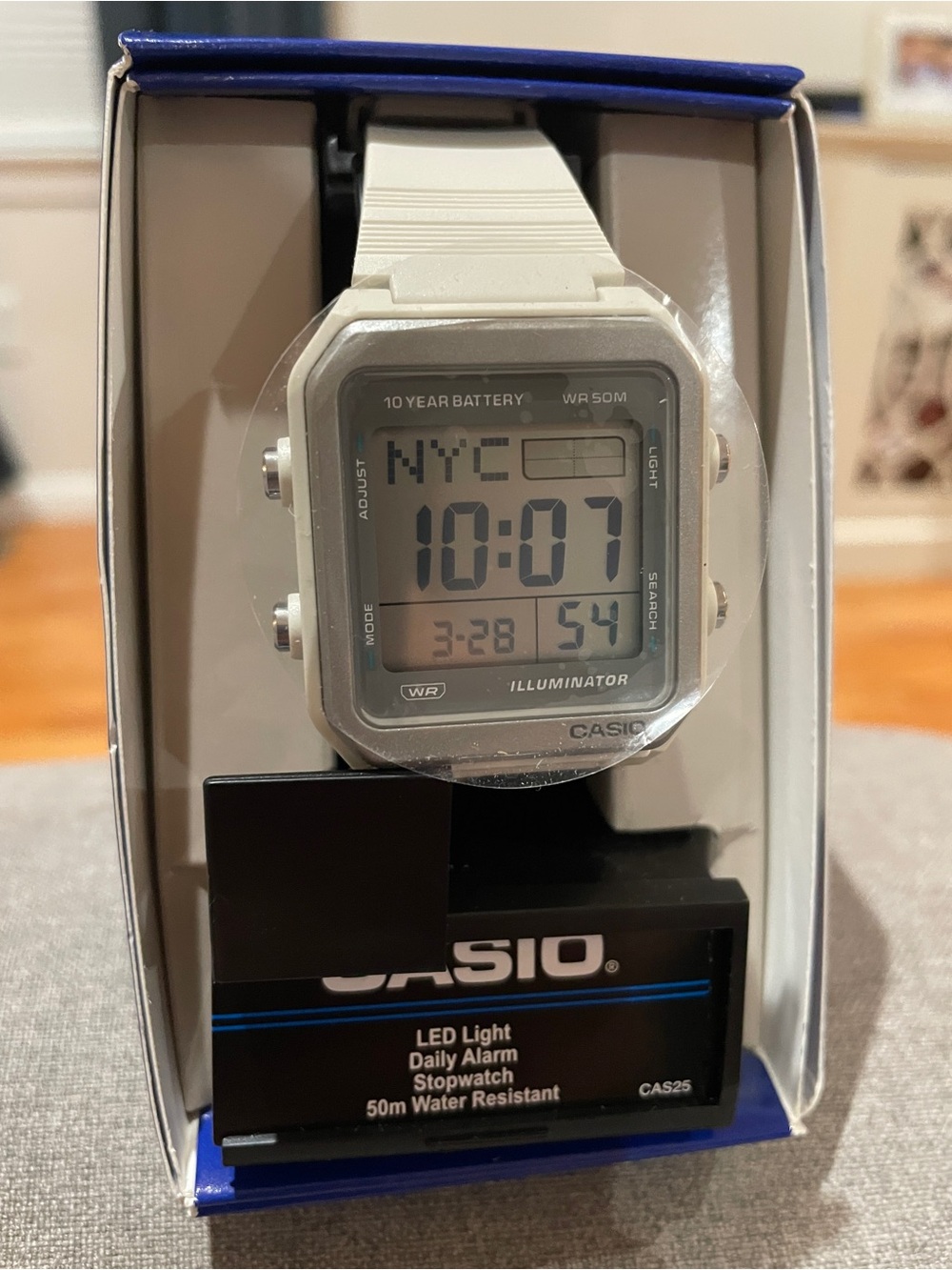 Casio White Digital Illuminator Watch with Silver Face
